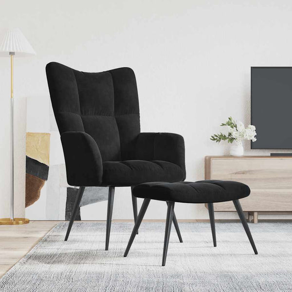 Schwarzer Samt Relaxsessel mit Hocker