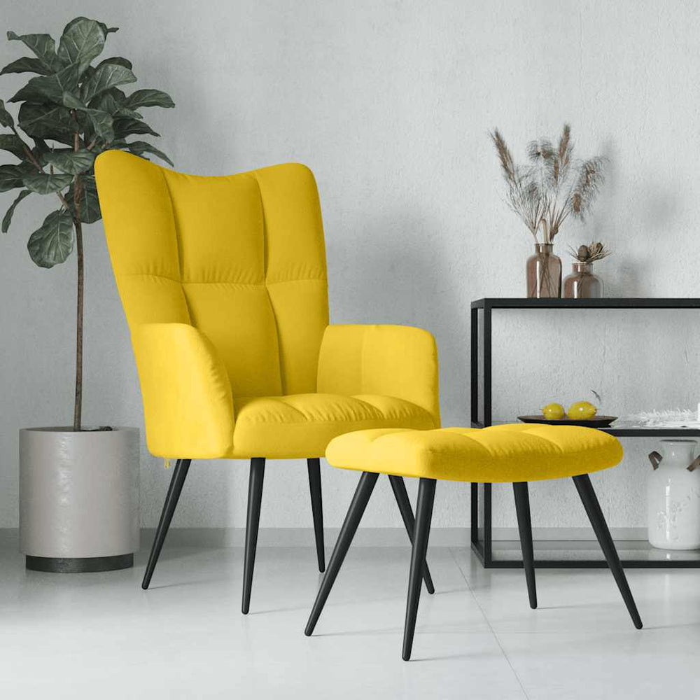 Senfgelber Samt Relaxsessel mit Hocker