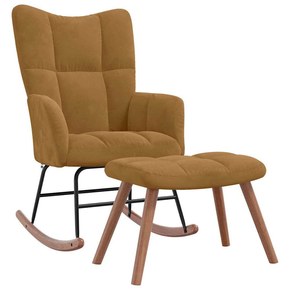 Brauner Samt Schaukelstuhl mit Hocker