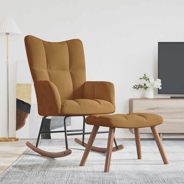 vidaXL Rocking Chair with Footrest Brown Velvet