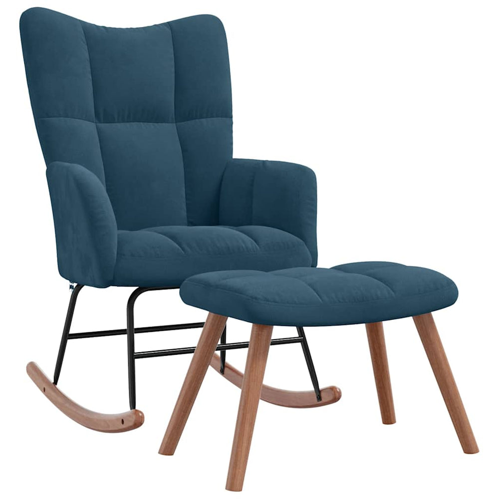 Blauer Samt Schaukelstuhl mit Hocker