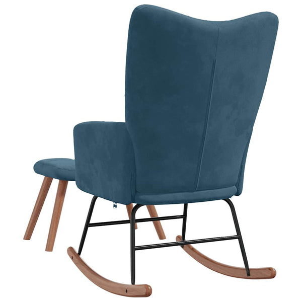 Blauer Samt Schaukelstuhl mit Hocker
