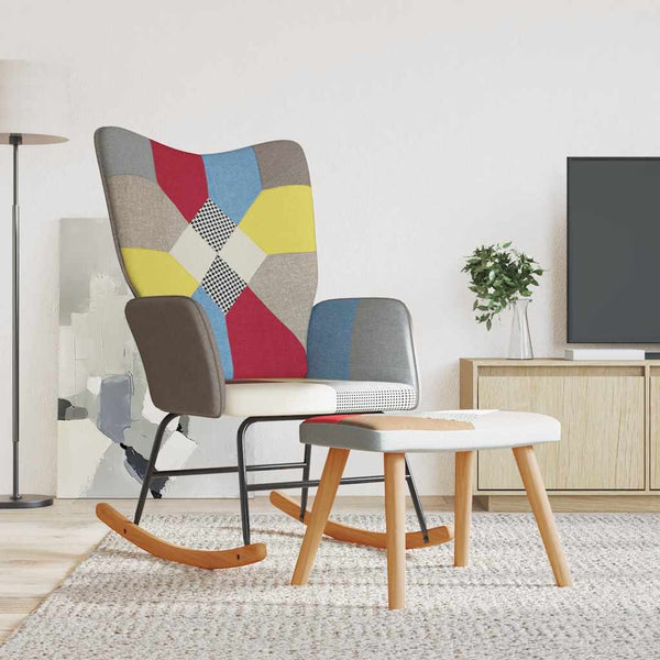 Patchwork Schaukelstuhl mit Hocker