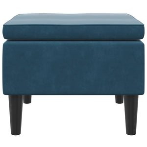 Blauer Samt Hocker mit Holzbeinen