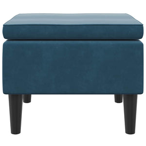 Blauer Samt Hocker mit Holzbeinen