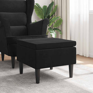 Schwarzer Samt Hocker mit Holzbeinen