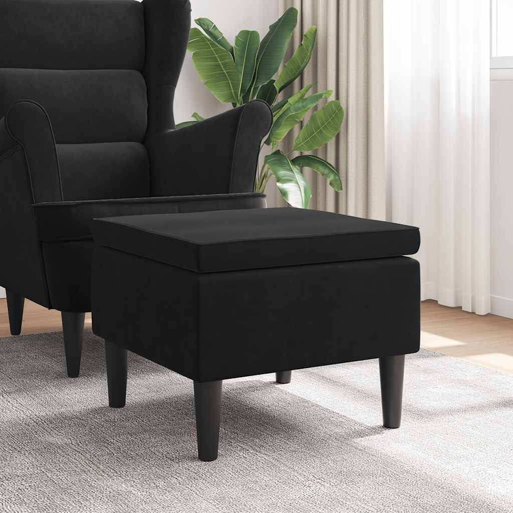 Schwarzer Samt Hocker mit Holzbeinen