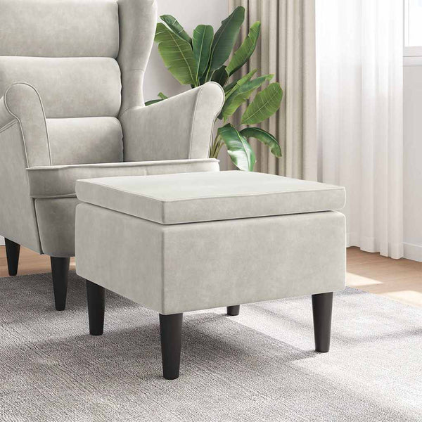 Cremefarbener Samt Hocker mit Holzbeinen