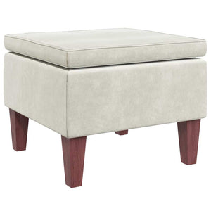 Creme Samt Hocker mit Holzbeinen