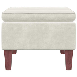 Creme Samt Hocker mit Holzbeinen