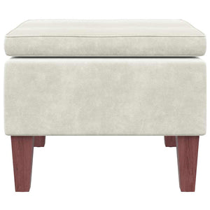 Creme Samt Hocker mit Holzbeinen