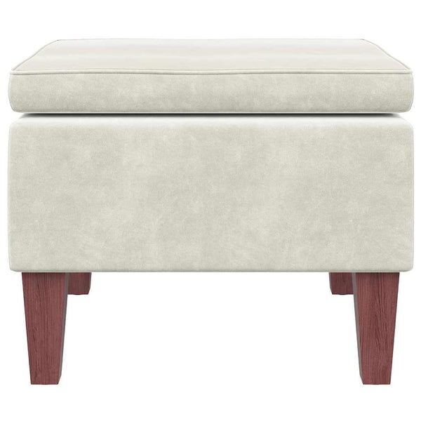 Creme Samt Hocker mit Holzbeinen
