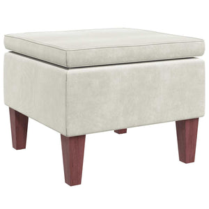 Creme Samt Hocker mit Holzbeinen