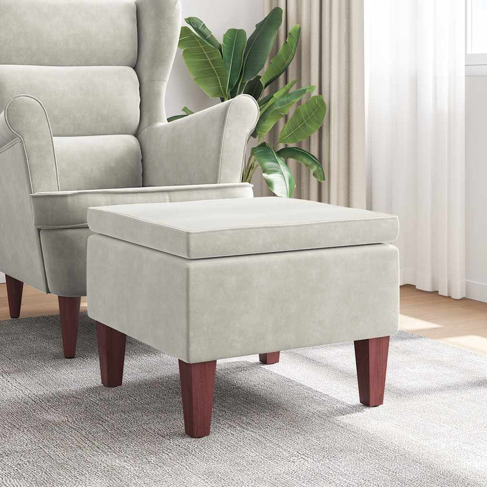 Creme Samt Hocker mit Holzbeinen