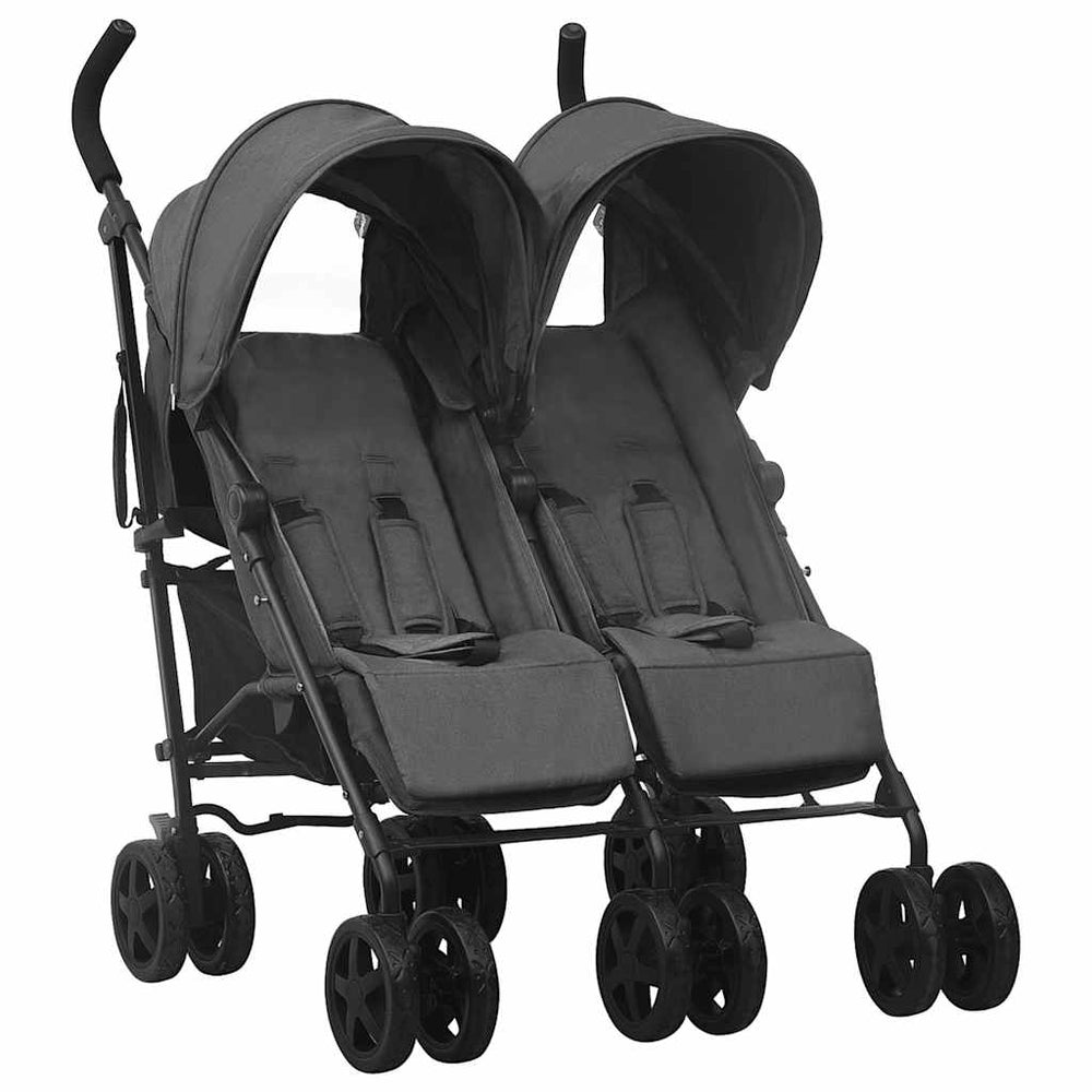 vidaXL Poussette double anthracite Acier