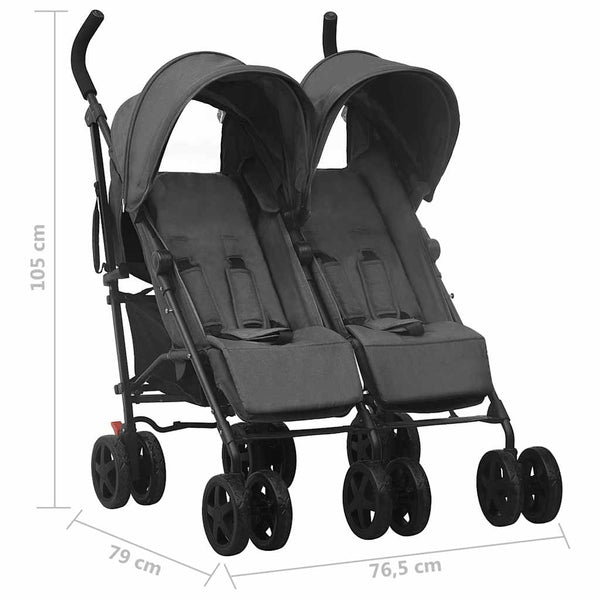 vidaXL Poussette double anthracite Acier