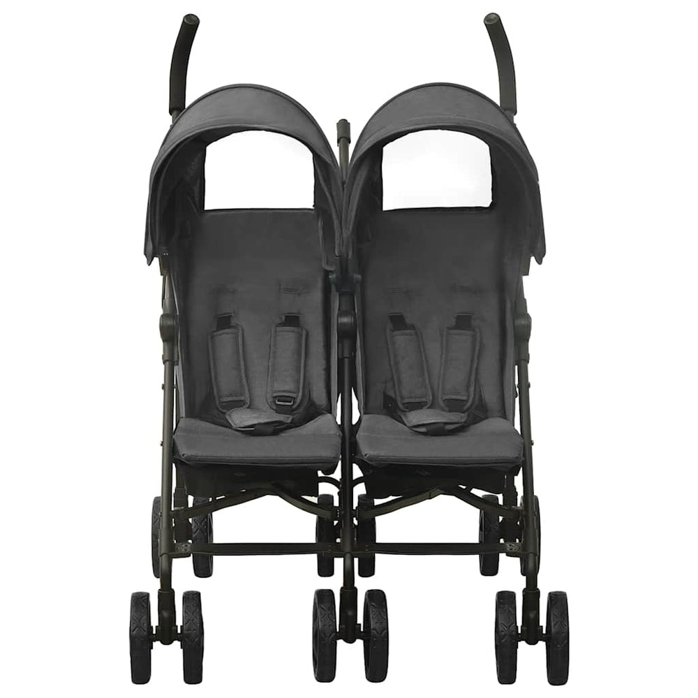 vidaXL Poussette double anthracite Acier