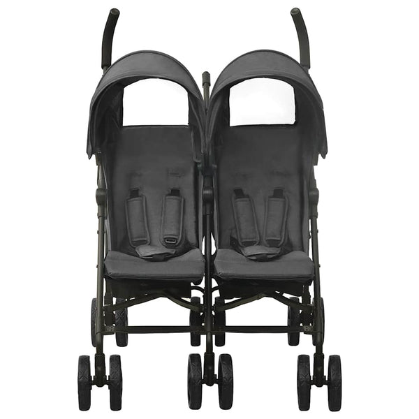vidaXL Poussette double anthracite Acier
