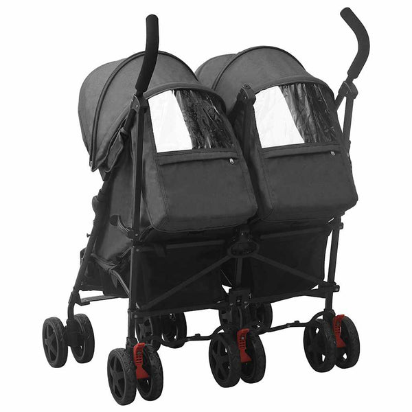 vidaXL Poussette double anthracite Acier