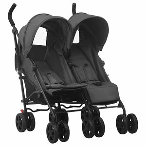 vidaXL Poussette double anthracite Acier