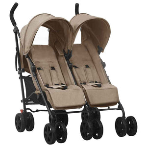 vidaXL Poussette double taupe en acier