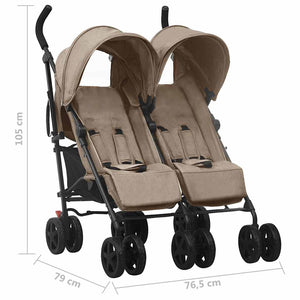 vidaXL Poussette double taupe en acier
