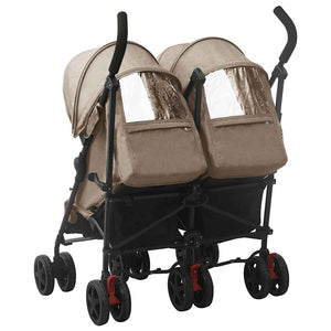 vidaXL Poussette double taupe en acier