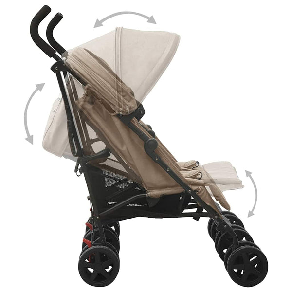 vidaXL Poussette double taupe en acier