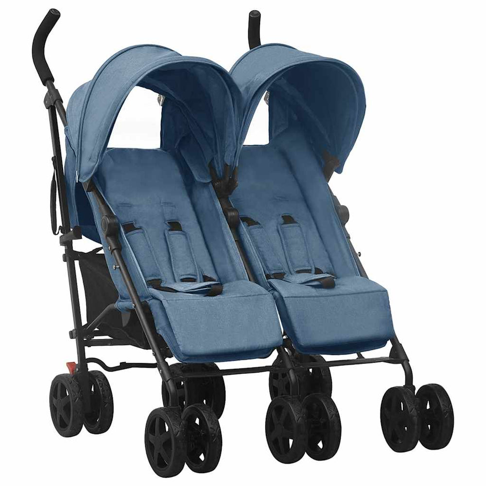 vidaXL Poussette double Acier bleu marine