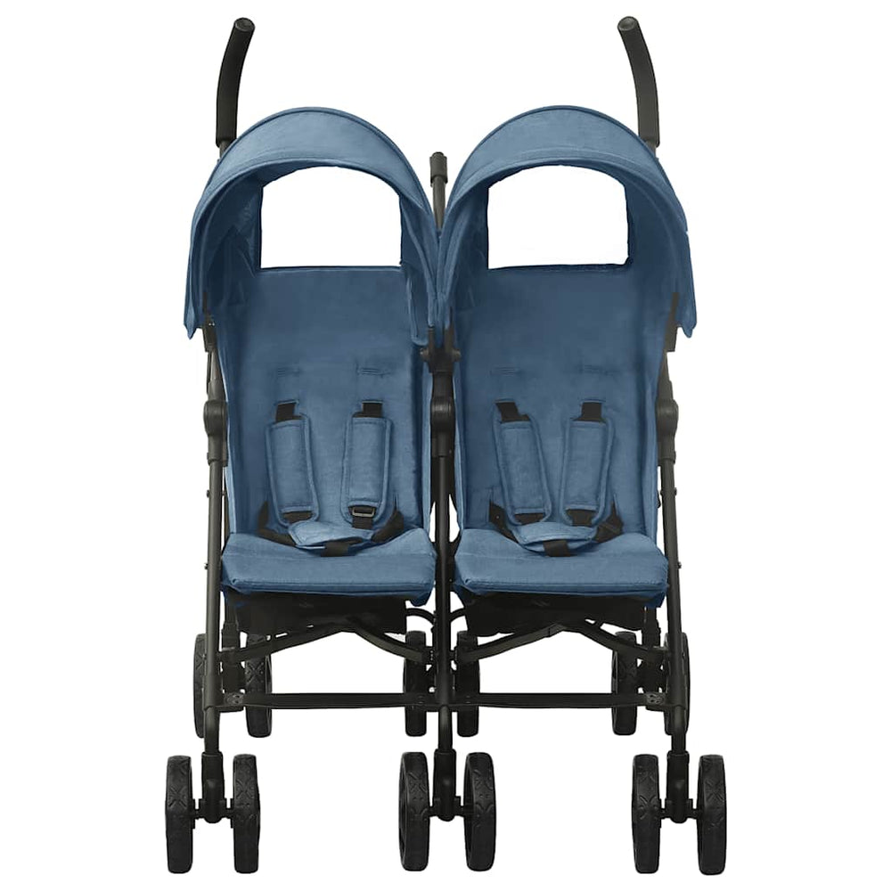 vidaXL Poussette double Acier bleu marine