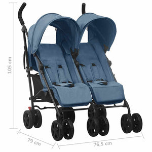 vidaXL Poussette double Acier bleu marine