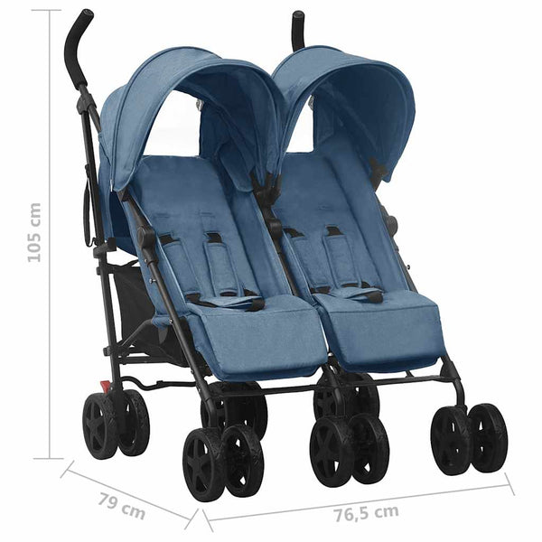vidaXL Poussette double Acier bleu marine