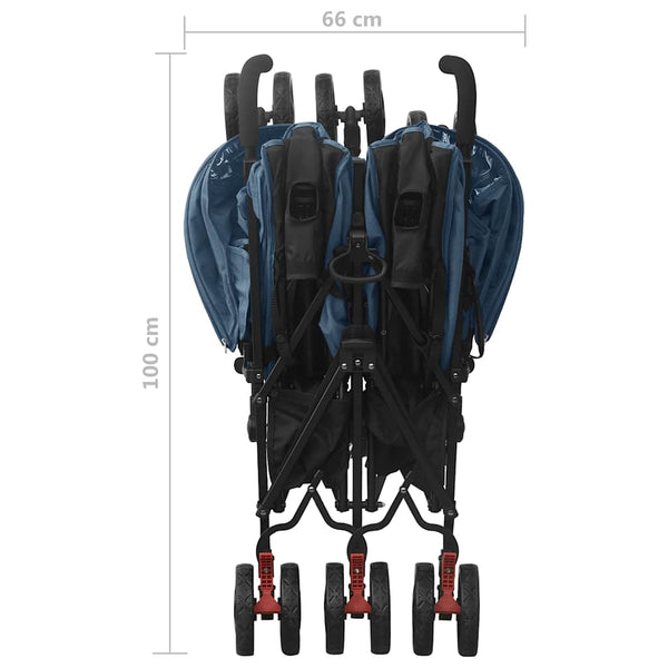 vidaXL Poussette double Acier bleu marine