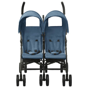 vidaXL Poussette double Acier bleu marine