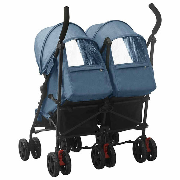 vidaXL Poussette double Acier bleu marine