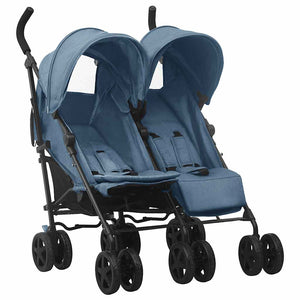 vidaXL Poussette double Acier bleu marine