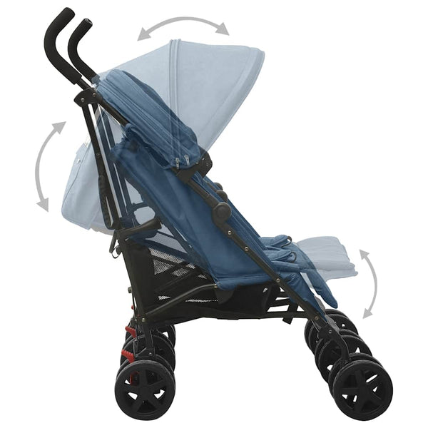 vidaXL Poussette double Acier bleu marine