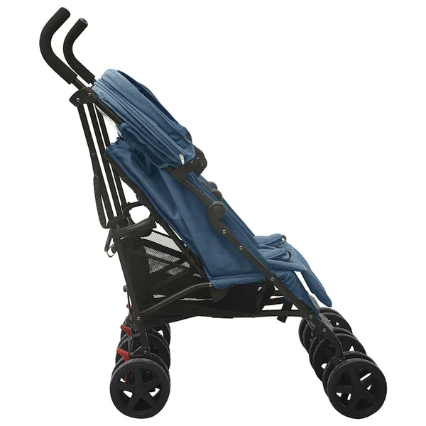 vidaXL Poussette double Acier bleu marine