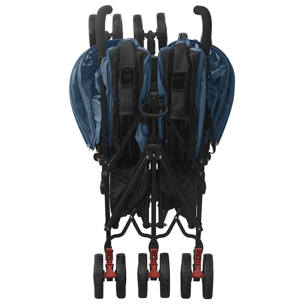 vidaXL Poussette double Acier bleu marine