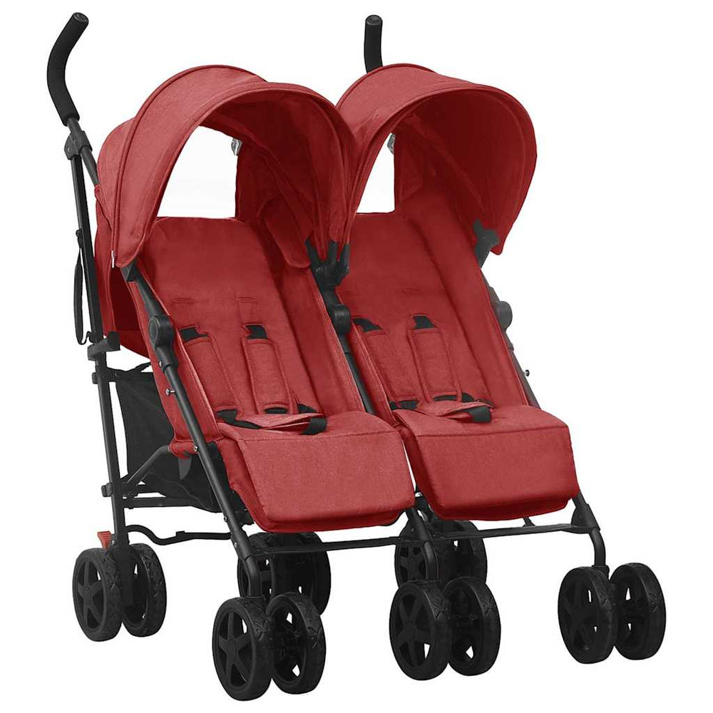 vidaXL Poussette double rouge Acier