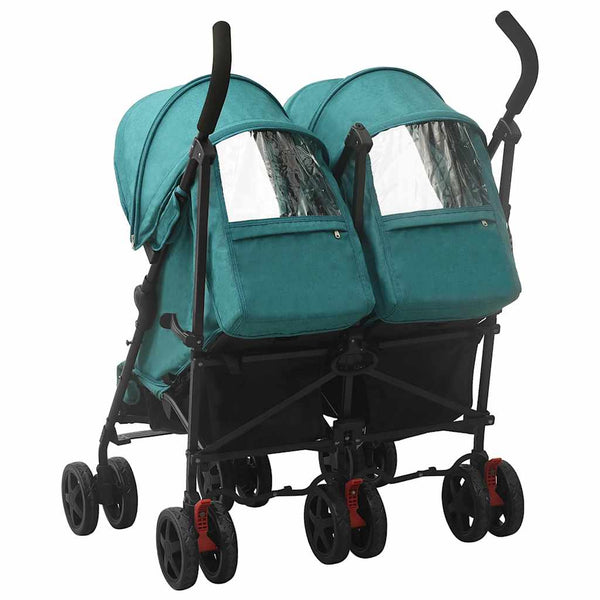 vidaXL Poussette double verte en acier