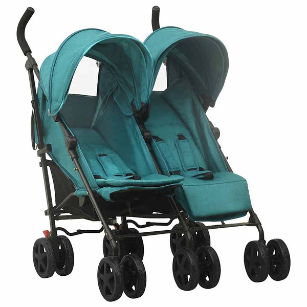 vidaXL Poussette double verte en acier