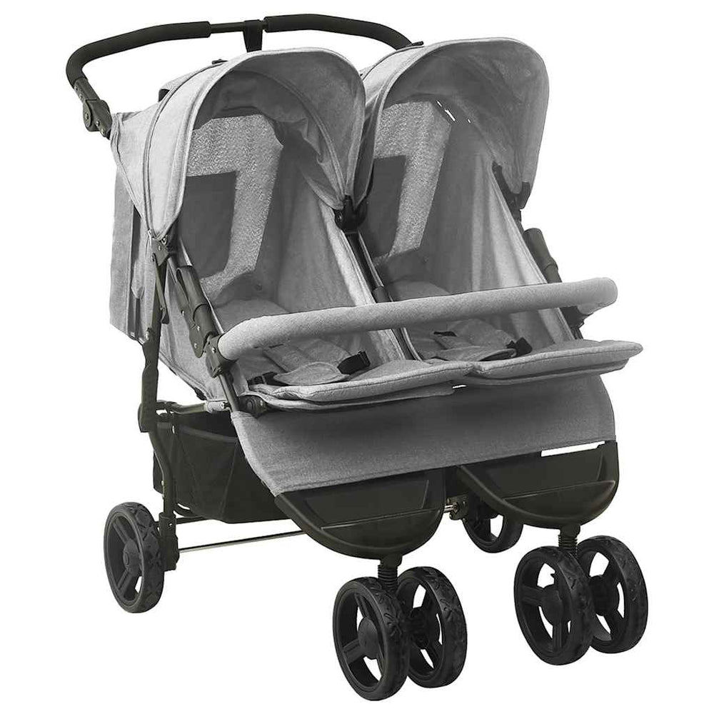 vidaXL Poussette double gris clair acier