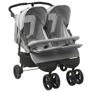 vidaXL Poussette double gris clair acier