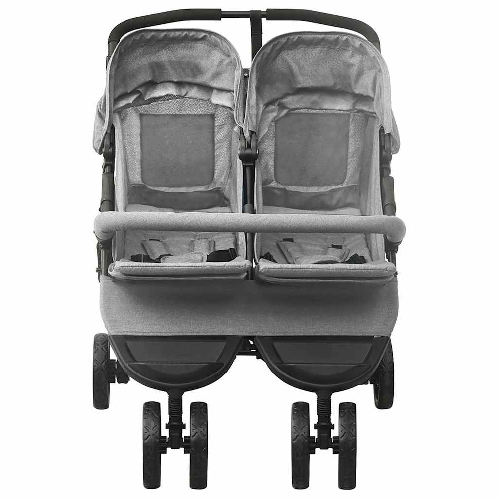 vidaXL Poussette double gris clair acier