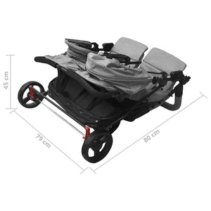 vidaXL Poussette double gris clair acier