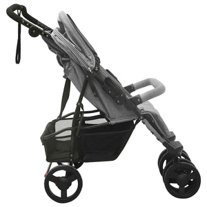 vidaXL Poussette double gris clair acier