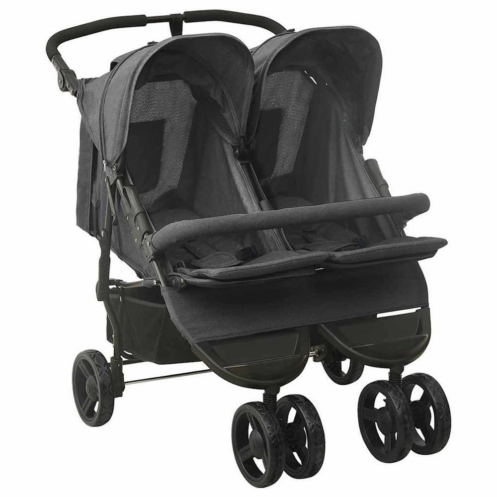 vidaXL Poussette double anthracite Acier
