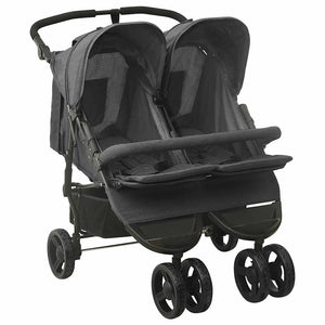 vidaXL Poussette double anthracite Acier