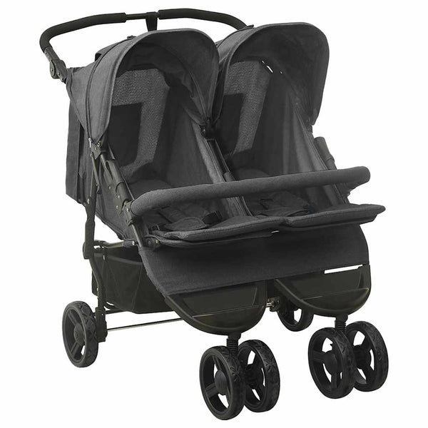 vidaXL Poussette double anthracite Acier